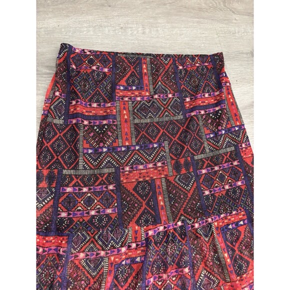 Vtg Y2K Boho tribal ethnic Geo Red Purple Mesh maxi skirt partially lined Sz. xl - Picture 2 of 10